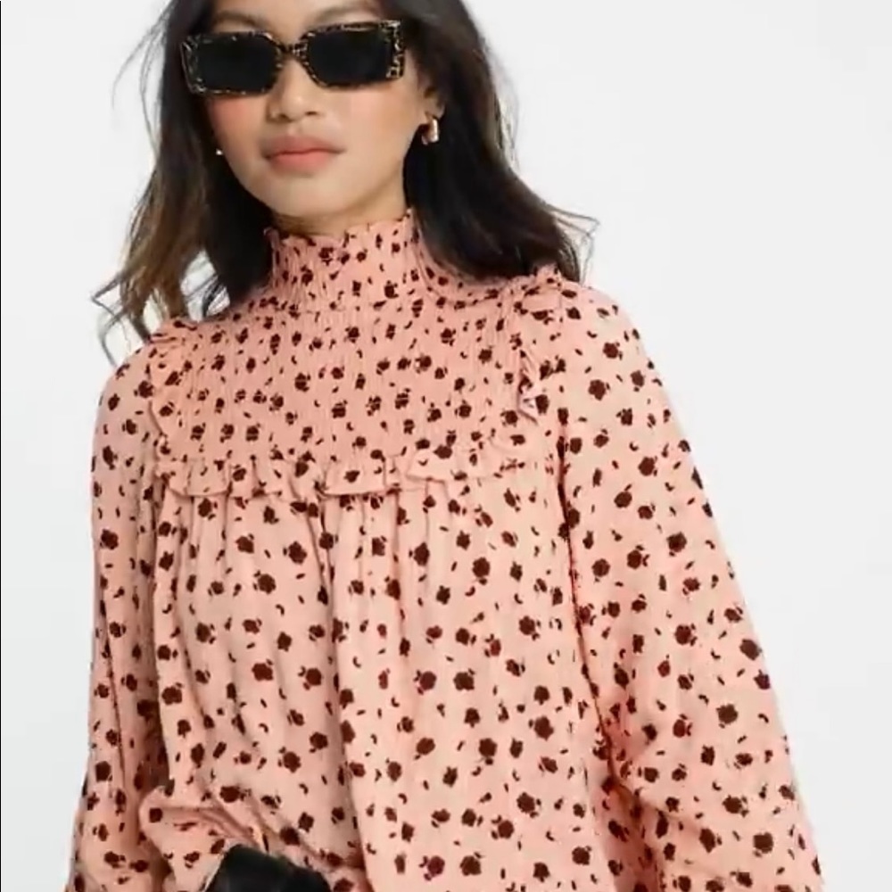 Glamorous high neck smock blouse in whimsy floral